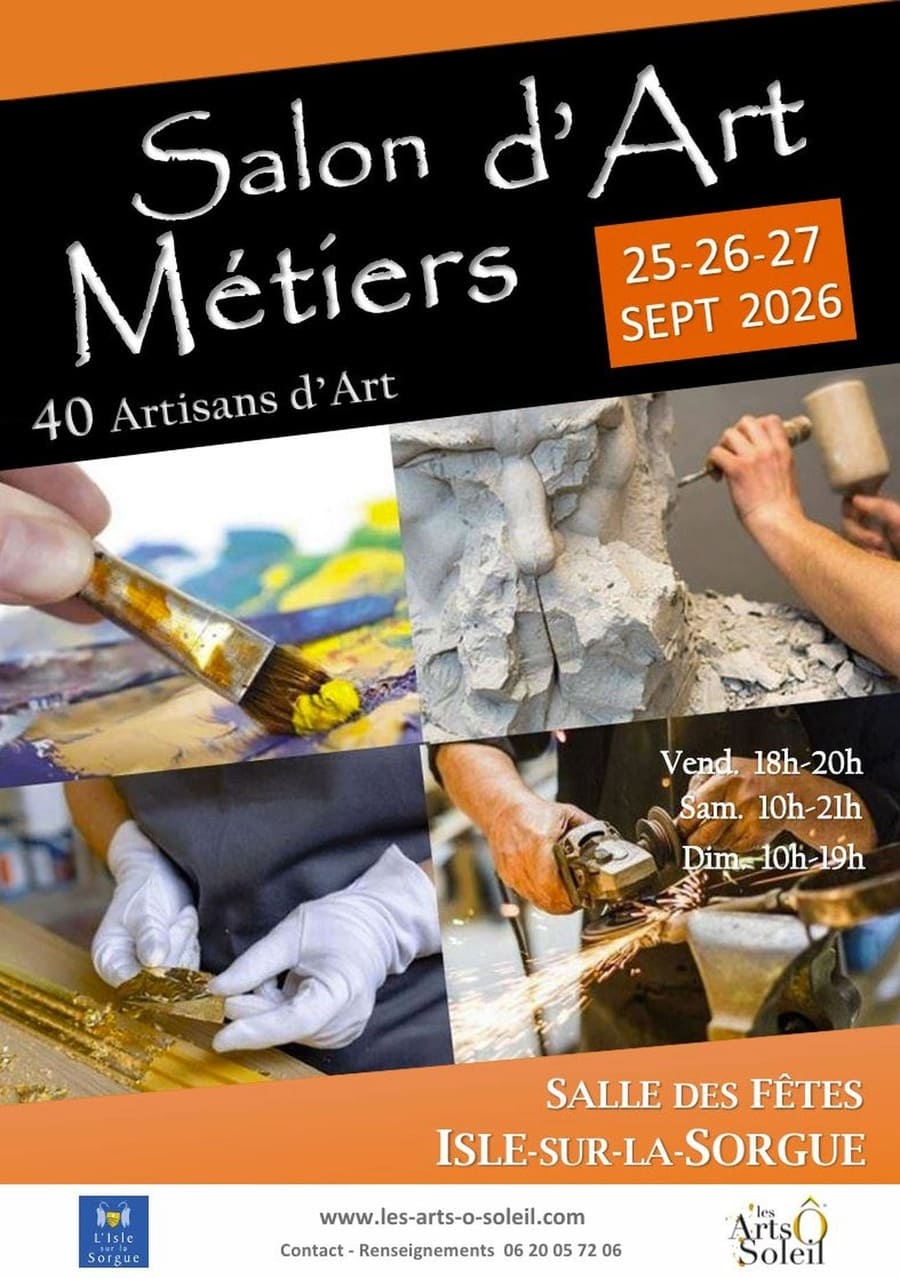You are currently viewing Salon d&rsquo;Art Métiers Isle-sur-la-Sorgue 25,26,27 Septembre 2026
